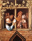 Steen Paintings - Rhetoricians at a Window by Jan Steen
